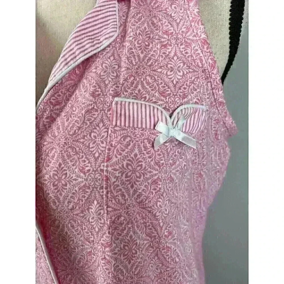 Vtg Laura Ashley Babydoll Nightgown Sleeveless Button Front Collared Bow Pink M - Picture 4 of 11